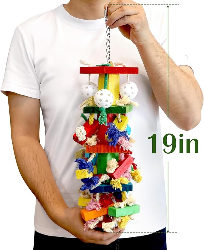 Bird Toys for Parrots, Parakeet Toys Natural Woode Parrot Toy for Large Medium Parrots Bird Shredding Chew Toy for Macaw, Cockatoos, Cockatiels,Budgie
