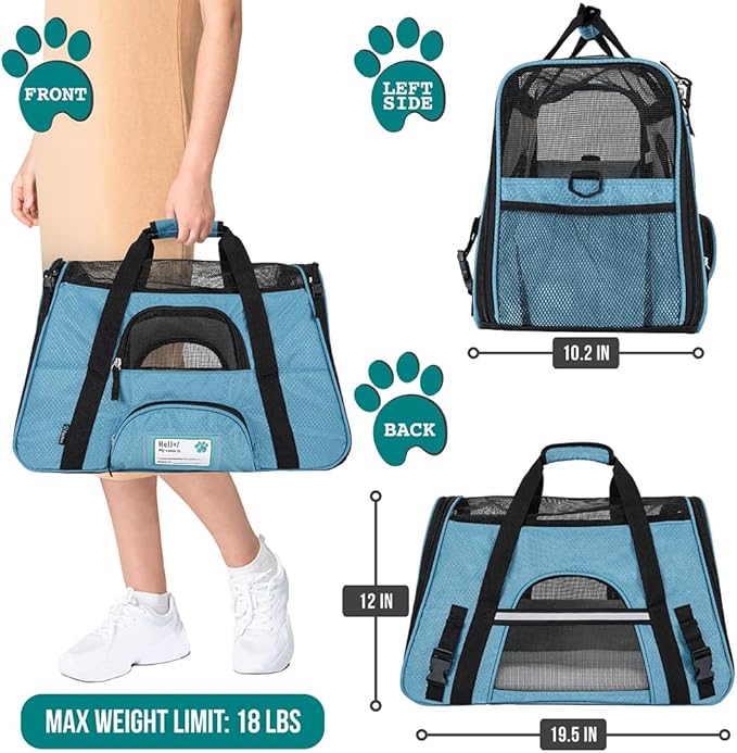 PetAmi Airline Approved Pet Carrier for Cat, Soft Sided Dog Carrier for Small Dogs, Cat Travel Supplies Accessories for Indoor Cats, Ventilated Pet Carrying Bag Medium Large Kitten Puppy, Large Blue