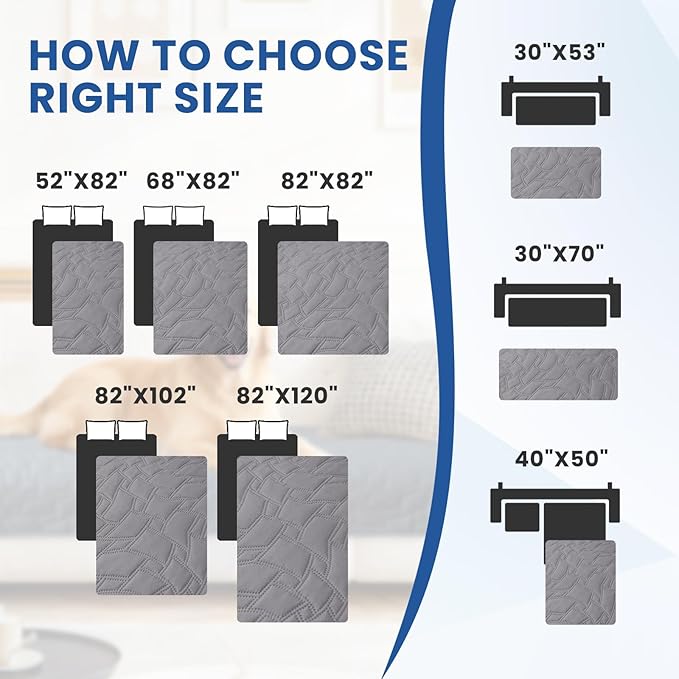 Waterproof Couch Covers for Pets, Waterproof Dog Bed Cover, Anti-Slip Soft Dog Blankets, Couch Cover for Dogs Washable, Pet Blanket for Puppy Large Dogs Cat (30x53 Inch, Light Grey)
