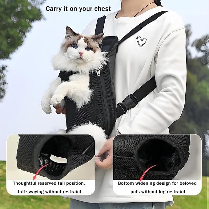 Pet Carrier Backpack, Adjustable Pet Front Carriers for Small Medium Dogs Cats 5-18 Lbs, Legs Out, Dog Cat Carrier Backpack for Hiking,Camping,Traveling,Cycling (Black,Large（Fit:10-18lb）)