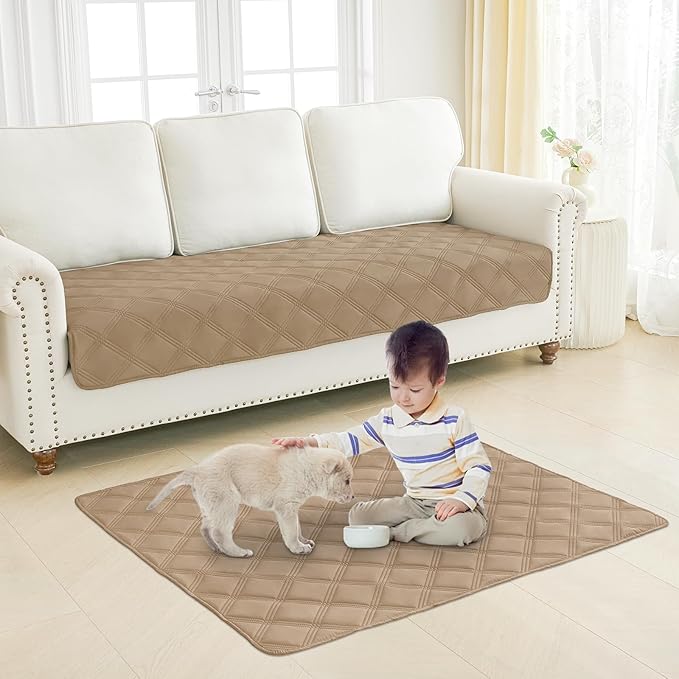 Smiry Waterproof Dog Bed Cover Blanket 68x82, Soft Reversible Pet Blanket, Washable Leakproof Cats Dogs Couch Cover for Sofa, Couch, Furniture, Camel/Beige