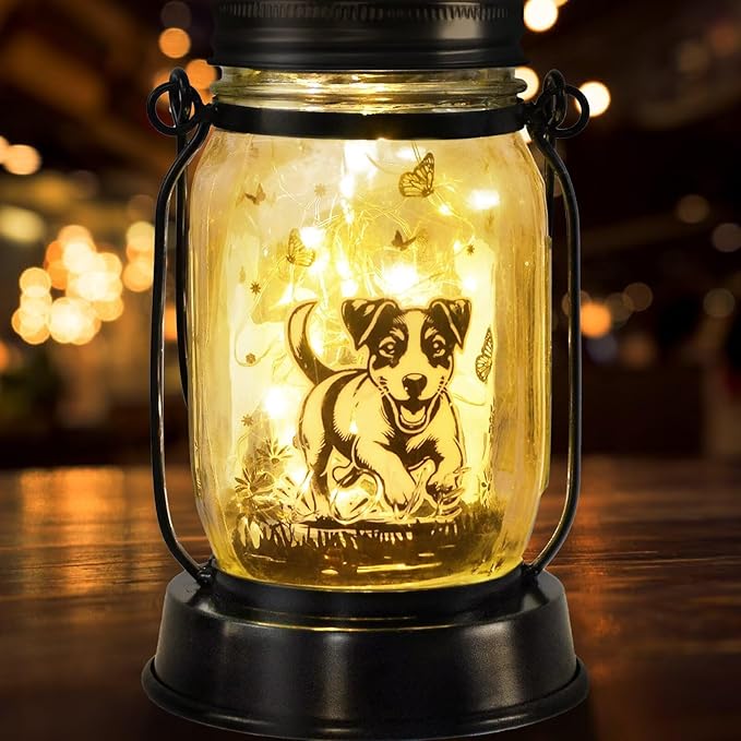 Jack Russell Terrier Gifts for Women/Men Jack Russell Terrier Solar Lanterns Mom Birthday Dog Lovers Lantern Pet loss Pet Memorial Lights Solar Garden Decoration for Yard, Patio,Backyard,Porch Torches