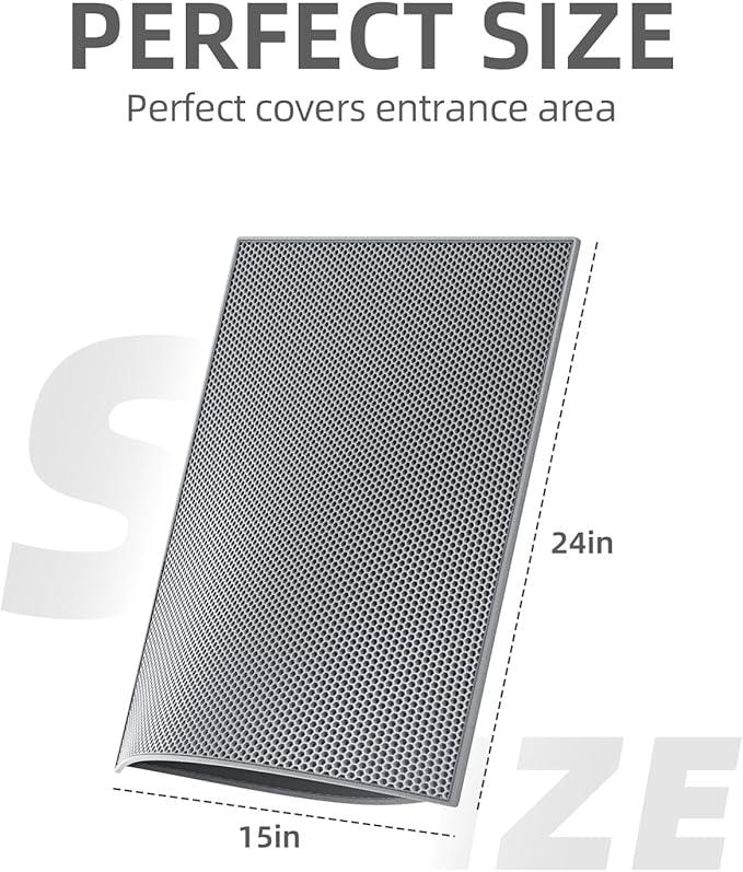 ESTHELLO Cat Litter Mat, Cat Litter Trapping Mat, Honeycomb Double Layer Design, Easy to Clean,Washable (24’’ x 15’’ Gray