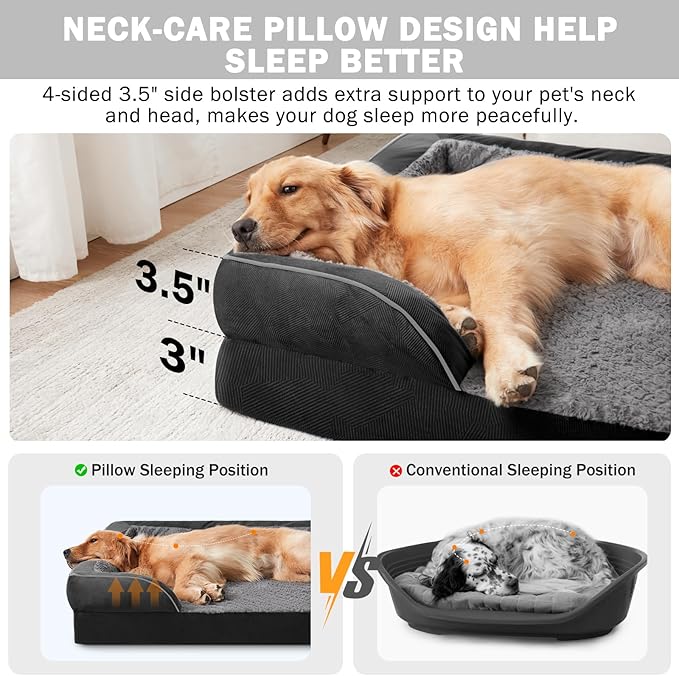 INVENHO Orthopedic Medium Dog Dogs, Egg-Crate Foam Dog Couch with Washable Removable Cover, Waterproof Lining and Nonskid Bottom