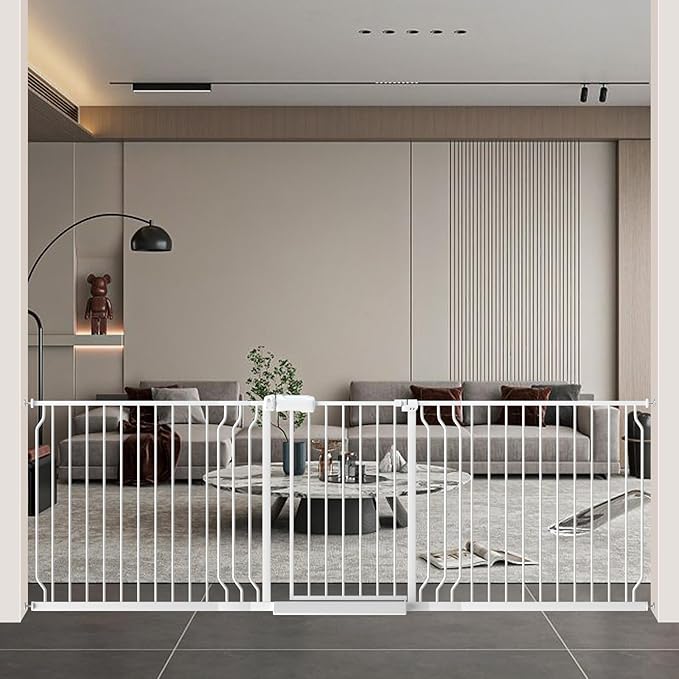 WAOWAO Baby Gate 85.83-95.25" Extra Wide Pressure Mounted Walk Through Swing Auto Close Safety White Metal Toddler Kids Child Dog Pet Puppy for Stairs,Doorways,Kitchen