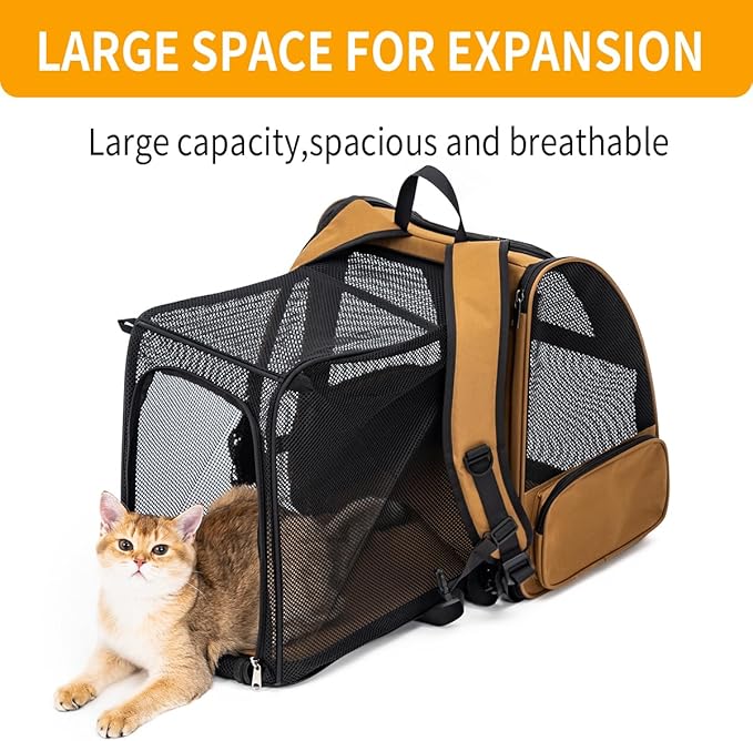 Cat Backpack，Expandable Cat Carrier Backpack, Dog Backpack Carrier and Pet Carrier Backpack, Suitable for Cats, Dogs Kitten or Small Dogs, Travel Friendly Puppy Cats Bag (Brown)