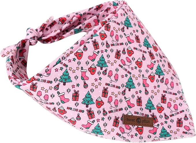 Lionet Paws Cotton Christmas Dog Bandanas Pink,Gloves Tree Comfortable Dog Bandana Bibs Scarf Dogs Kerchief,Autumn Scarves for Medium Large Dogs Pets