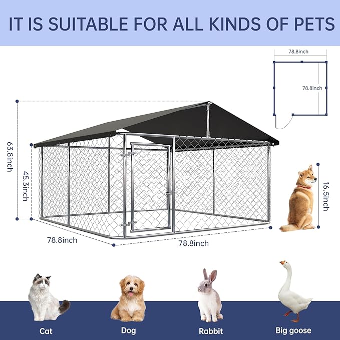 Outdoor Dog Enclosure Heavy Duty Dog Kennel House Mesh Dog Big Cage Pet Kennel Steel Fence with Secure Lock