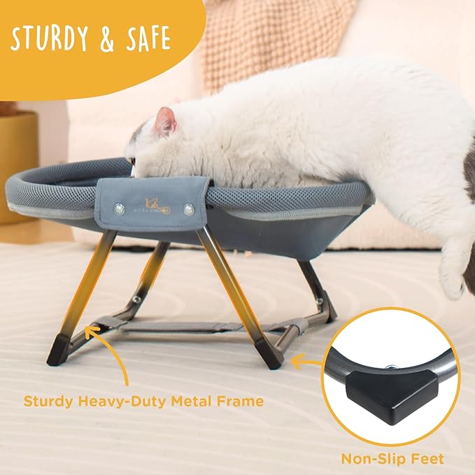 KITTY KINGDOM Elevated Cat Hammock Bed, Foldable No-Assembly Cat Bed with Breathable Mesh for Indoors and Outdoors Use, Lightweight Raised Pet Bed for Cats and Small Dogs
