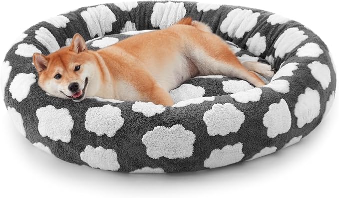 JOEJOY Donut Dog Bed Medium Size Dog, Cute Round Calming Pet Bed with Removable Washable Cover, Orthopedic Puppy Bed with Jacquard Shaggy Plush & Non Skid Bottom