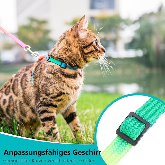 PUPTECK Adjustable Cat Harness and Leash Set Escape Proof Kitten Strap Collar for Walking Travel, Multicolor
