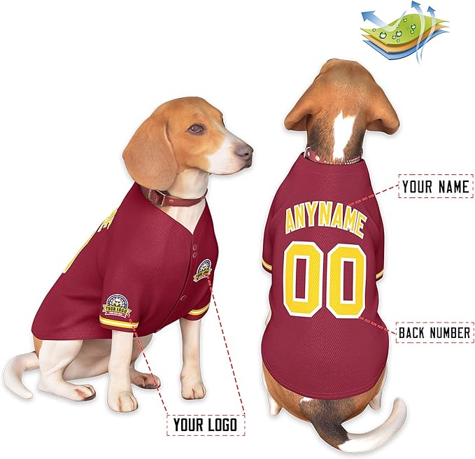 Custom Dog Baseball Jersey with Name Number Logo for Small Pet Dogs-Personalized Dog Shirts