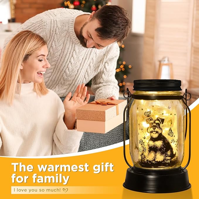 kyoryuger Schnauzer Gifts for Women/Men Schnauzer Solar Lanterns Dog Mom Birthday Dog Lovers Lantern Pet Loss Pet Memorial Lights Solar Garden Decoration for Yard, Patio,Backyard,Porch Torches