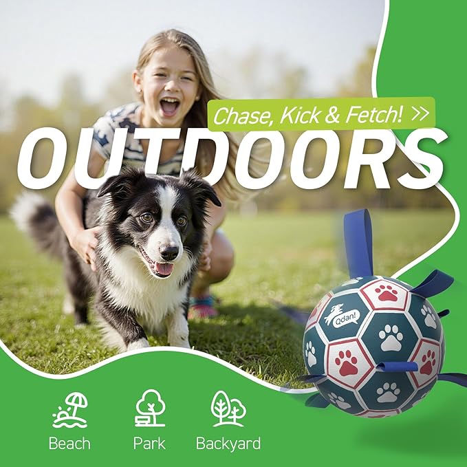 QDAN Large Dog Toys, 8 Inch Durable Balls for Dogs for Outdoor Indoor, Soccer Ball with Straps, Herding Balls, Interactive Toy for Tug of War, Dog Ball to Keep Them Busy (8 Inch)