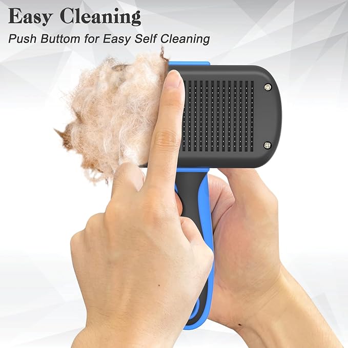 Self-Cleaning Brush for Pet Deshedding - Skin-Friendly Grooming Tool for Dogs and Cats, Blue