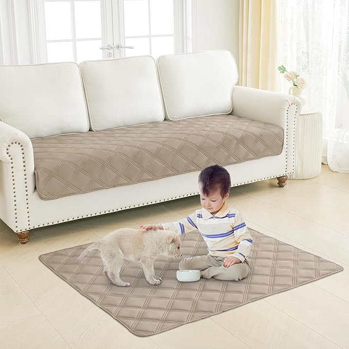 Smiry Waterproof Dog Bed Cover Blanket 68x82, Soft Reversible Pet Blanket, Washable Leakproof Cats Dogs Couch Cover for Sofa, Couch, Furniture, Taupe/Taupe