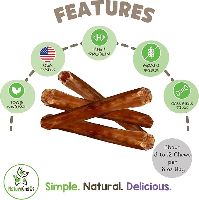 Nature Gnaws USA Steer Sticks for Dogs 5-7" (8oz) - Mixed Thickness - Long Lasting for Aggressive Chewers and Large Dogs - Natural Beef Bully Dog Chew Bones