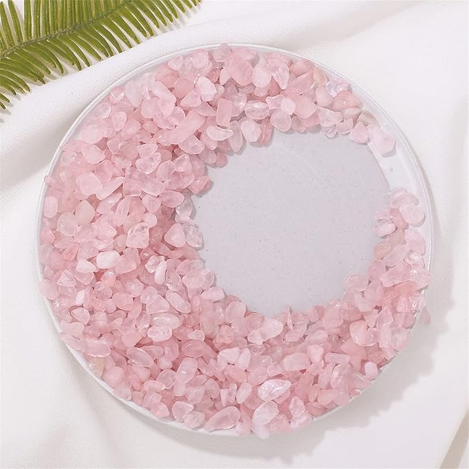 1lb Rose Quartz Aquarium Gravel Rocks Natural Tumbled Healing Crystal Chips Bulk Gemstones Tumbled Crushed Stones for Fountain Vase Filler Planters Decorative Fish Tank Potted Reiki Energy Balancing