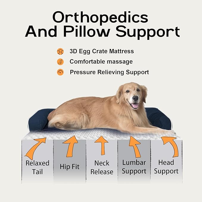 Dog Bed Large Sized Dogs-Orthopedic Waterproof Bed for Dogs,Large Dog Beds with Washable Removable Cover & Non-Slip Bottom