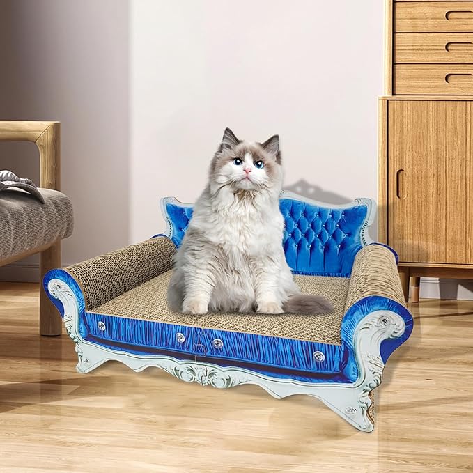 Luxury Cardboard Cat Scratcher Sofa Bed, Couch Shaped Cat Scratching Board, Scratch Lounge with Catnip, Scratcher for Indoor Cats Kittens Kitties