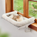 Cat Window Sill Perch with Large Bolster, Easy to Adjust & Assemble Cat Window Seat for Windowsill & Bedside, Pet Hammock Bed for Large Cats and Kittens (White, M)