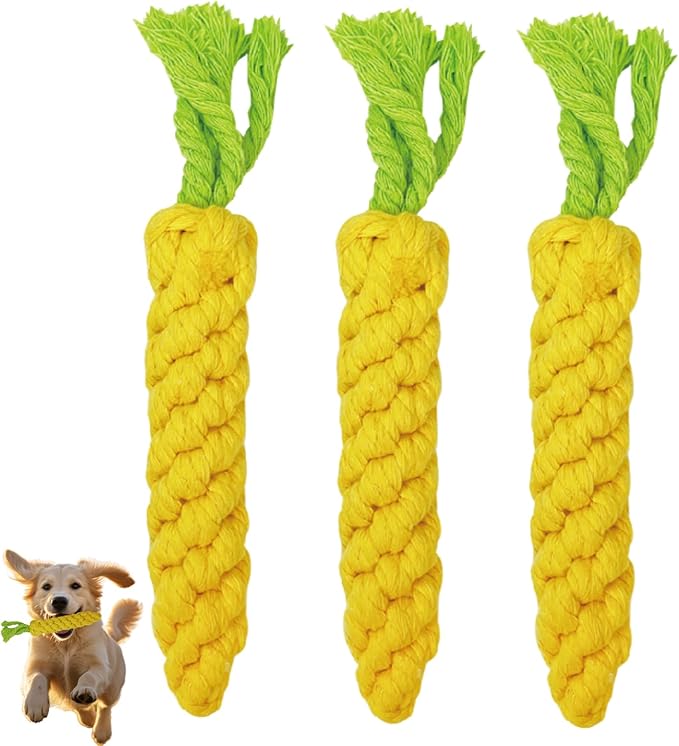 3PCS Yellow Woven Pet Chew Set, Puppy Teething Chews, Dog Chew Accessories, Cat Interactive Chews, Durable Braided Chews for Pets