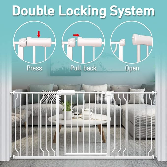 WAOWAO Baby Gate 66.93-71.61" Extra Wide Pressure Mounted Walk Through Swing Auto Close Safety White Metal Toddler Kids Child Dog Pet Puppy for Stairs,Doorways,Kitchen