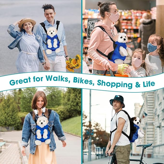 Dog Backpack Carrier, Adjustable Pet Front Carriers, Legs Out Carrying Sling Travel Bag for Small Medium Dogs 2.5-4 Lbs, Soft Wearable Puppy Chest Carry Backpacks for Walking/Hiking/Camping/Traveling