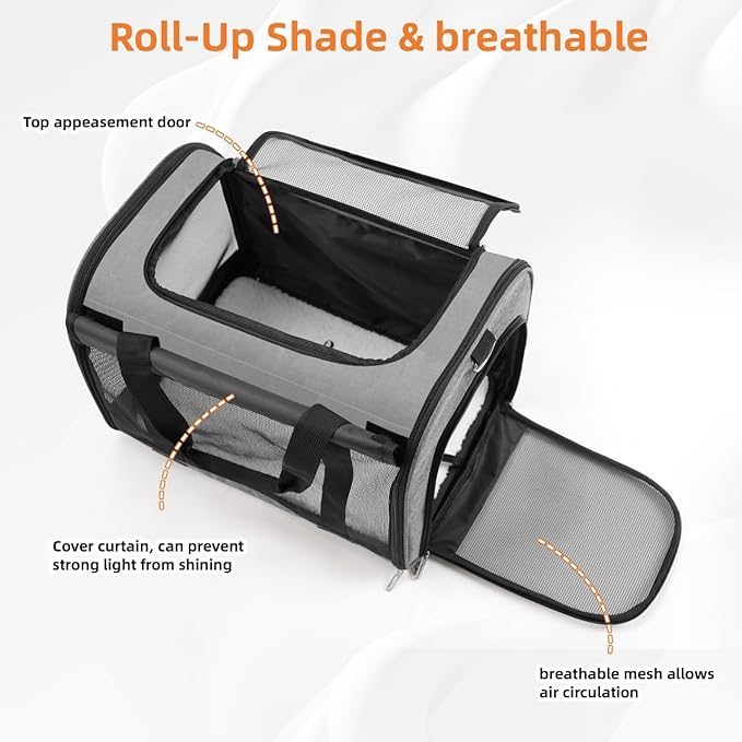 TWDEPART Cat Carrier Backpack - Multifunctional, Firm & Foldable with Roll-Up Shade, Breathable Design Includes Collapsible Bowl & Cushion (Grey)