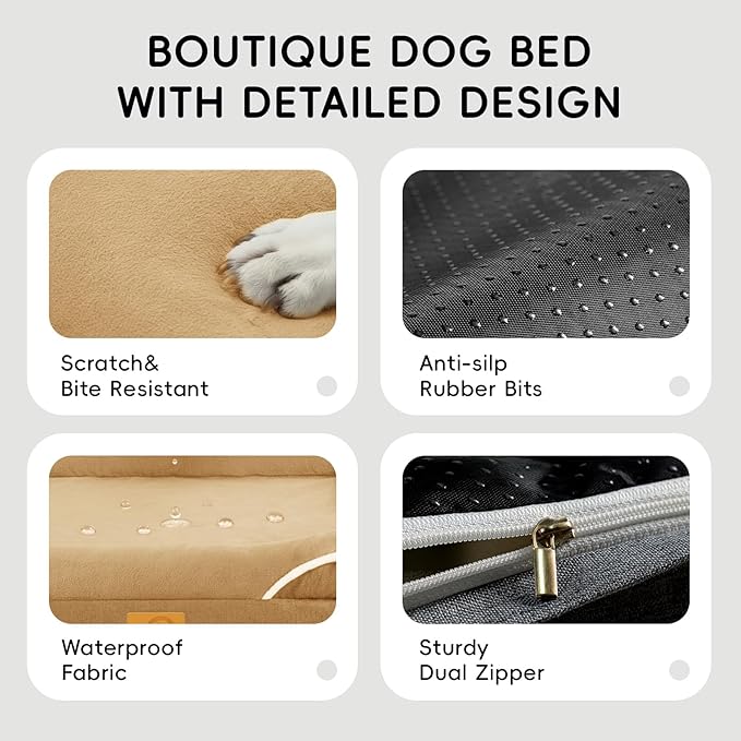Homemate Dog Bed Large Sized Dog: 42x30 inch Orthopedic Large Dogs Bed XL Outdoor Pet Cat Bed Sofa Supplies with Toy Dogs Crate Pad Couch with Removable Washable Cover & Non-Slip Botton Brown