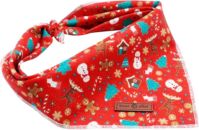 Lionet Paws Christmas Dog Bandana Washable Cotton Handkerchief Scarf Triangle Bandana for Small Medium Large Dogs Girl Boy