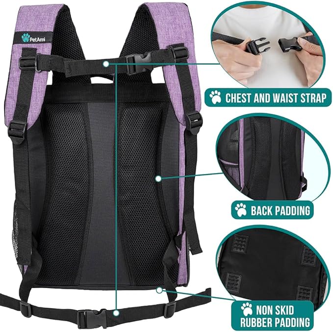 PetAmi Dog Backpack Carrier for Small Large Cat, Pet, Puppy, Ventilated Pet Hiking Backpack Travel Bag, Airline Approved Cat Backpack Carrier, Camping Biking Dog Bag Up to 18lbs Pet, Purple