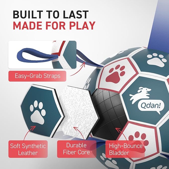 QDAN Large Dog Toys, 8 Inch Durable Balls for Dogs for Outdoor Indoor, Soccer Ball with Straps, Herding Balls, Interactive Toy for Tug of War, Dog Ball to Keep Them Busy (8 Inch)