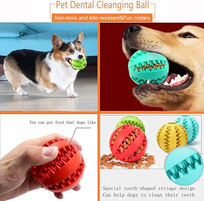 Sunglow 2 Pack Dog Toy Ball - Nontoxic Bite Resistant Teething Toys for Small/Medium/Large Dog and Puppy Cat, Dog Pet Food Treat Feeder Chew Tooth Cleaning Exercise Game IQ Training