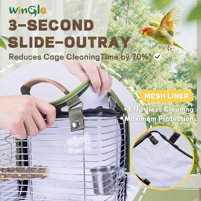 Bird Carrier Travel Cage 12in Small Bird Cage 4 in 1 Bird Backpack with Perch Parakeet Cage Durable Stainless Steel Frame Breathable & Portable, for Green Cheek, Cockatiel, Parrot