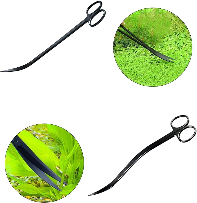 Aquascaping Tools 7 in 1 Kit Aquarium Plant Scissors Tools Set Curved & Waved Scissor Tweezers Spatula Stainless Steel Anti Rust Tools for Aquascape Black