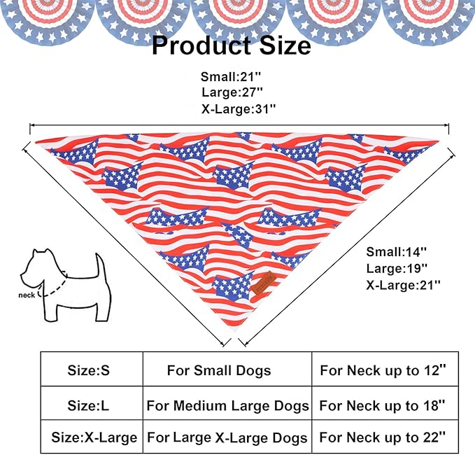 PTDECOR American Flag Dog Bandana 4th of July Dog Puppy Scarf Reversible Red Blue Patriotic Bandanas for Small Dogs Pets (Blue & Red, Small)