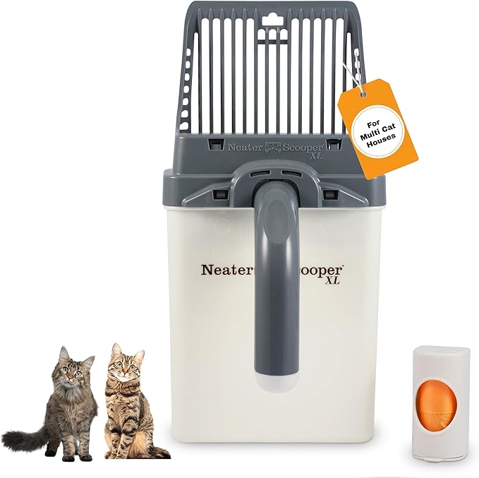 Neater Pet Brands Neater Scooper XL Cat Litter Scoop, 15 Refill Bags – Extra-Large Capacity Mess-Free Cat Litter Scooper with Bag for Large & Multiple Cats, Spill-Proof Litter Box Scooper with Holder
