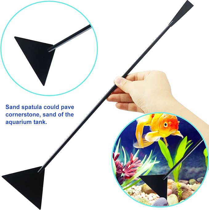 Aquarium Aquascape Tools Kit, Long 15 Inch Stainless Steel Aquatic Plants Tools, 4 in 1 Anti-Rust Black Aquascaping Tweezers Scissors Spatula Scrapers Tool Set for Fish Tank Cleaning Plant Trimming