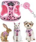 SCENEREAL Cat Harness & Leash Set Escape Proof - Adjustable Air Mesh Vest with Reflective Strips for Kittens, Puppies, Rabbits, Pink Leopard S