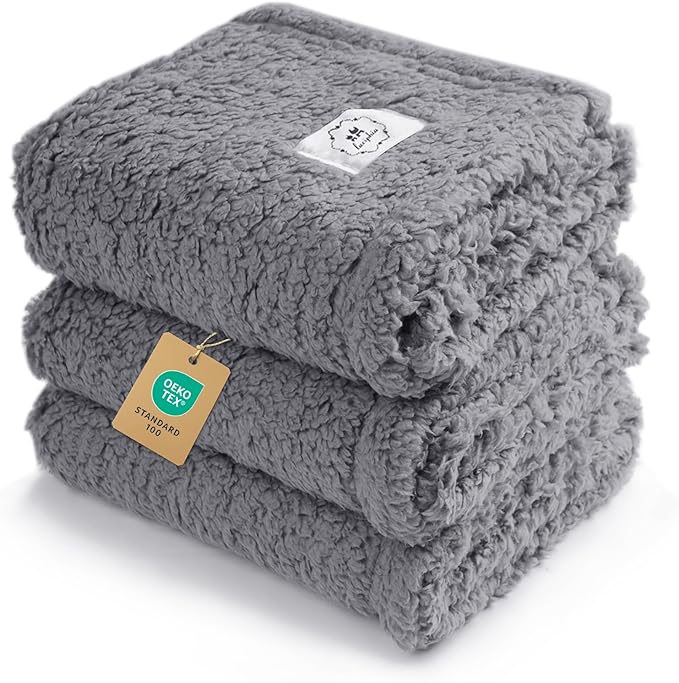 1 Pack 3 Calming Blankets Fluffy Premium Fleece Pet Blanket Soft Sherpa Throw for Dog Puppy Cat Grey Large (41" x31'')