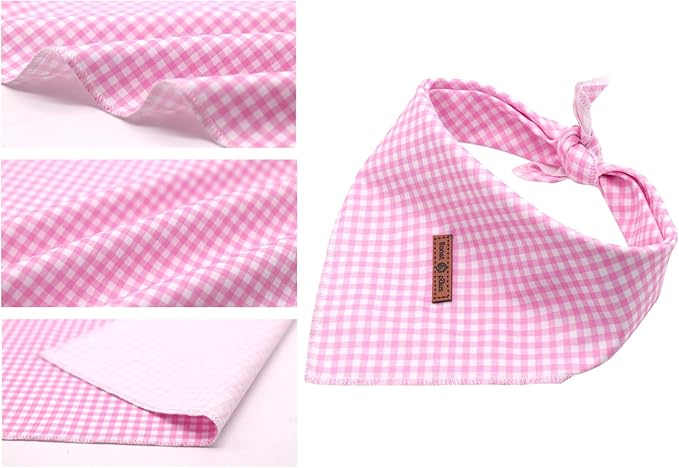 Lionet Paws Dog Bandana Washable Cotton Handkerchief Scarf Triangle Bandana for Small Medium Large Dogs Pink Grid