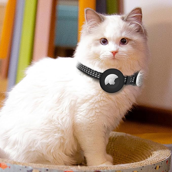 Airtag Cat Collar with Bell and Safety Buckle in 3/8" Width, Reflective Collar with Waterproof Airtag Holder Compatible with Apple Airtag for Cat Dog Kitten Puppy (Black)
