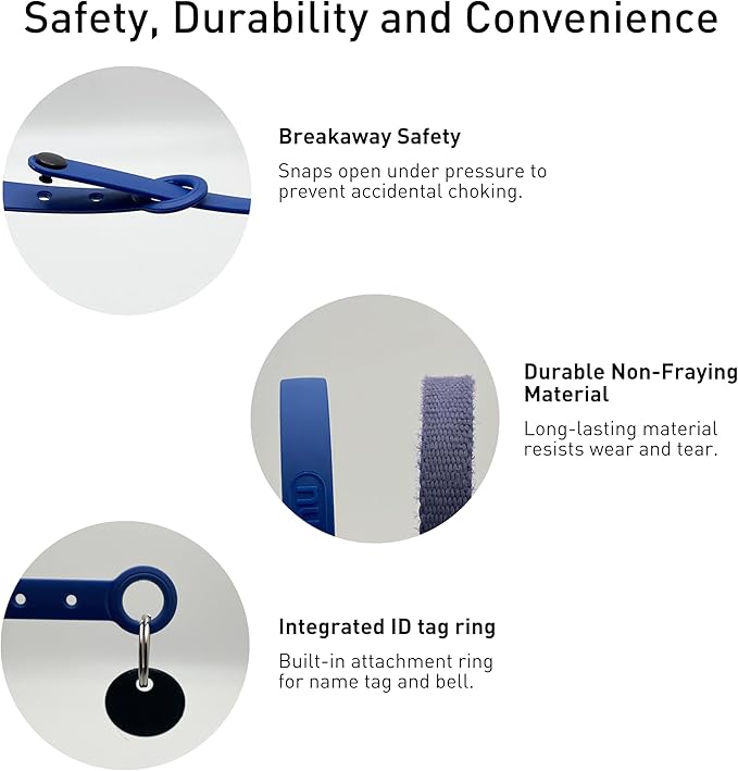 Break Away Collar for Cats - Soft, Thin, and Lightweight Safety Buckle Collar with Name Tag Ring for Outdoor Cats and Sensitive Skin Kittens by Nuvuq (6 ⅞" to 10 ¼", Dark Blue)