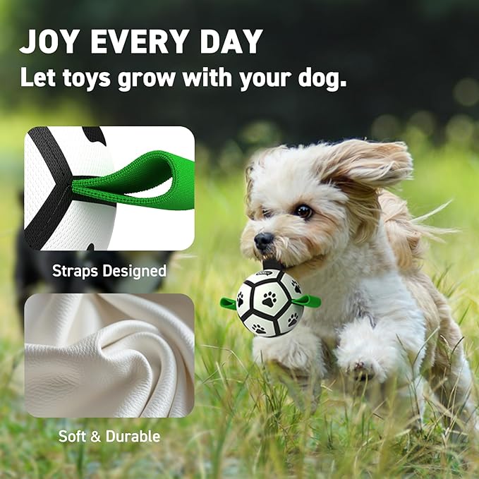 QDAN Small Dog Toys, Puppy Balls, Dog Balls with Straps for Small Breed, Soccer Ball for Dogs, Puppy Toys, Dog Birthday Gift (Black Green, 3.5 inch)