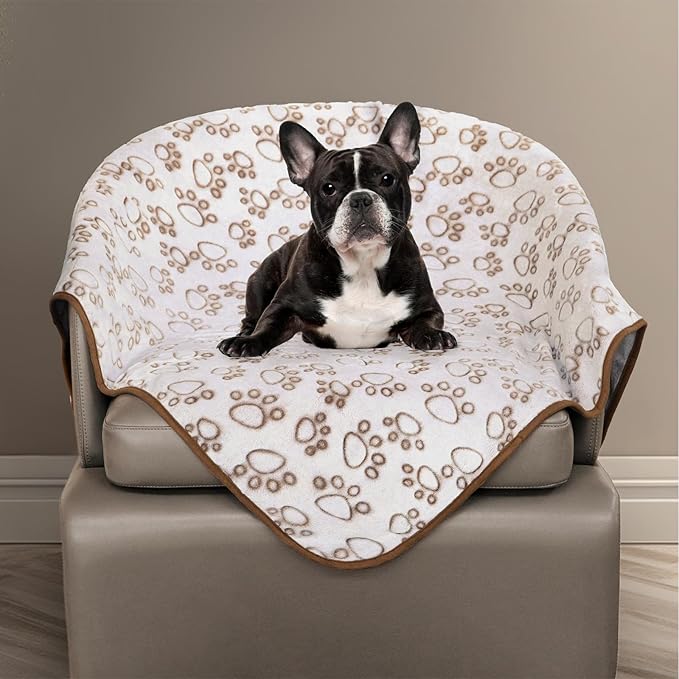 Stuffed Brown Small Premium Soft Dog Blanket, with Flannel Cute Paw Print, 24 * 32 inches, Newborn Cat Blanket Puppy Pads Supplies Dog Products Stuff Essentials