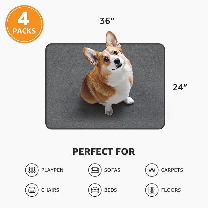 Washable Pee Pads for Dogs, 24x36 4 Pack Reusable Whelping Pads, Absorb Dog Mats Non-Slip Puppy Training Pads for Whelping, Potty, Training, Playpen, Crate