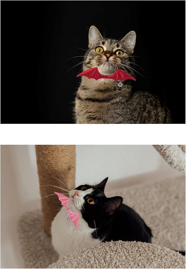 1 PC Bat Wing Cat Collar with Bell, Adjustable Kitten Collar with Safety Breakaway Buckle for Boy&Girl Cats, Halloween Christmas Cat Accessories for Kitten Puppy