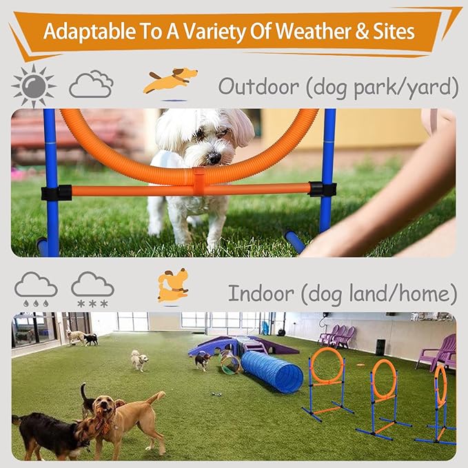 Dog Agility Equipment, 2 in 1 Dog Obstacle Course Training Starter Kit Adjustable Jump Ring/Hurdle Bar with Carry Bag