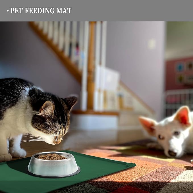 Waterproof Pet Feeding Mat with High Raised Edges, Heavier and Thicker Placemats for Cat Dog Water Bowl with BPA Free, Dogs Cats Food Mats for Messy Drinkers to Prevent Spill and Protect Floors